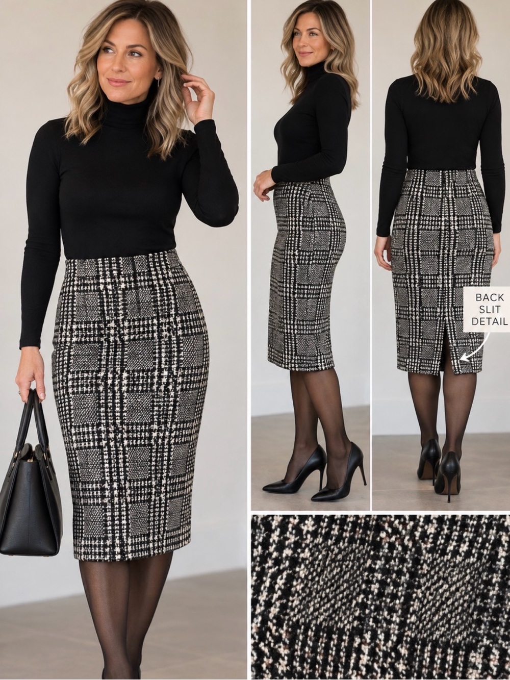 Dennis Merotto Wool Cotton Plaid Pencil Skirt Size 4 Made in Canada